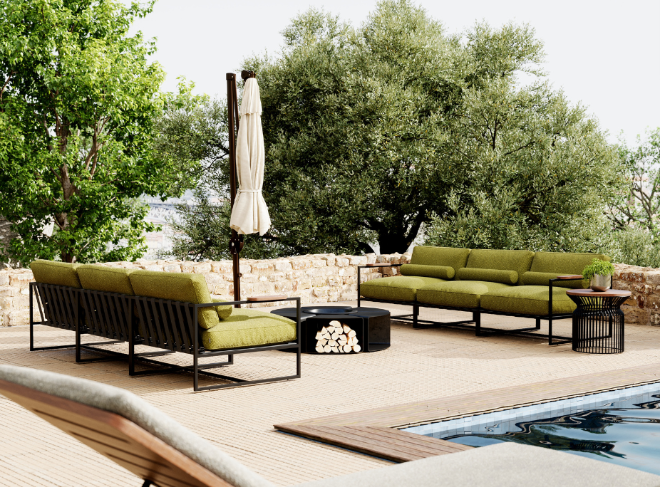 Coleo outdoor laskasas com sof em piscina exterior