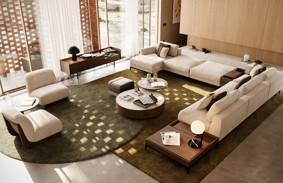 Salón con Sillón Gandhi, Mesa de Centro Gold y Sofá Decker.