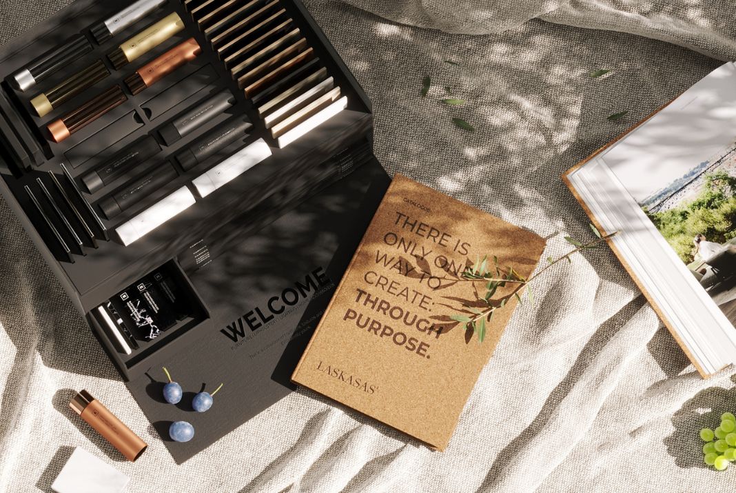 Laskasas sample box showcasing materials and finishes.