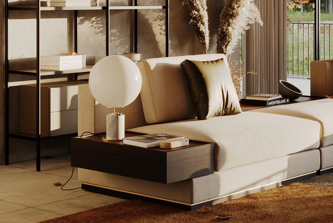 Table lamp standing on sofa's side table