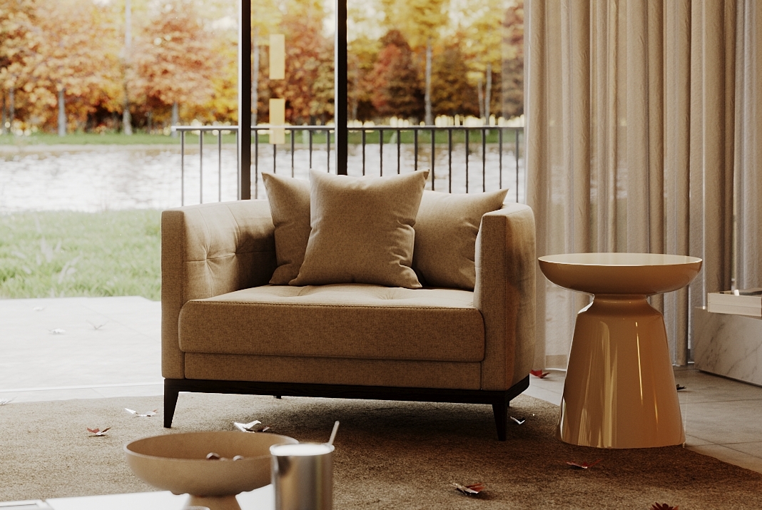 Beige armchair and side table