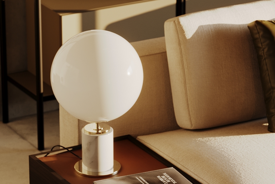 Table lamp in sofa's side table
