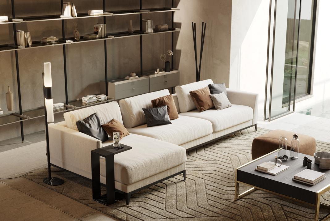 Laskasas' modern sofa in a living room with beige and brown hues