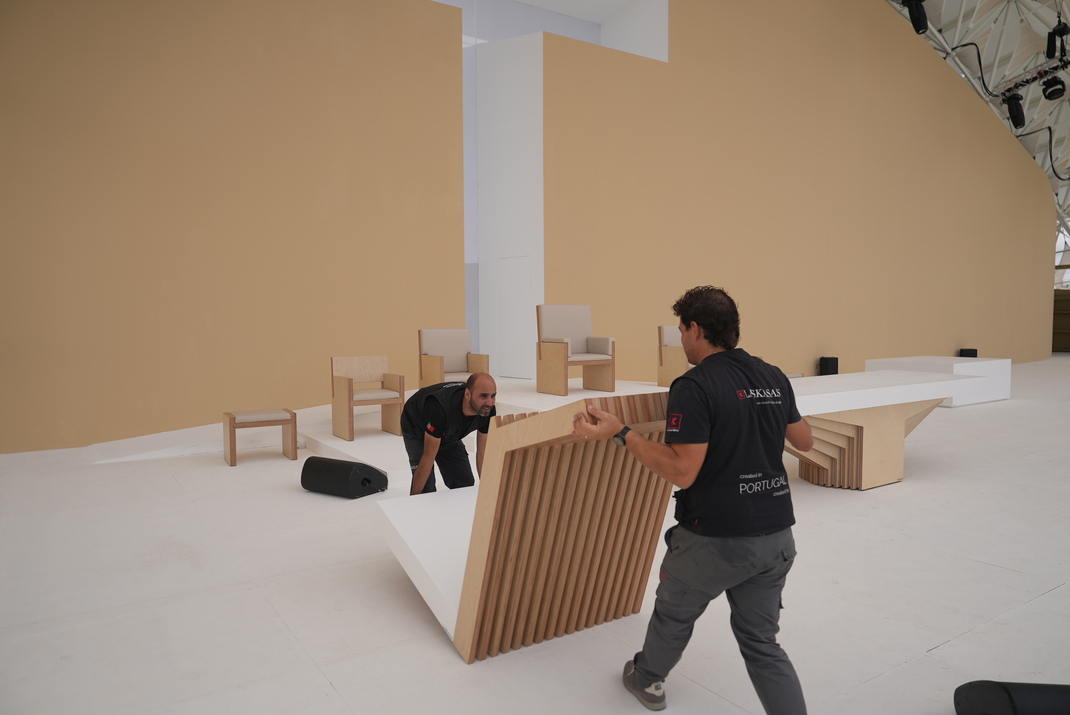 Altar-stage for the World Youth Days with the chairs, pulpit and altar