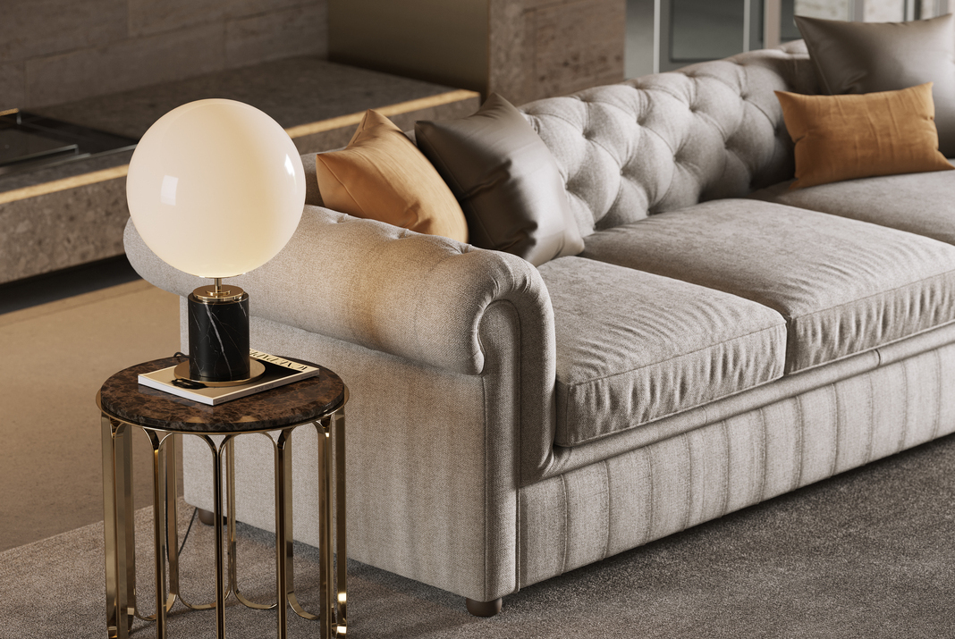 Laskasas' modern sofa in a living room with beige and brown hues