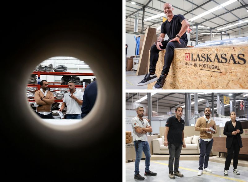 Celso Lascasas, Diana Lascasas, Pedro Neto, Daniel Ferreira e Alfredo Leal na fbrica Laskasas
