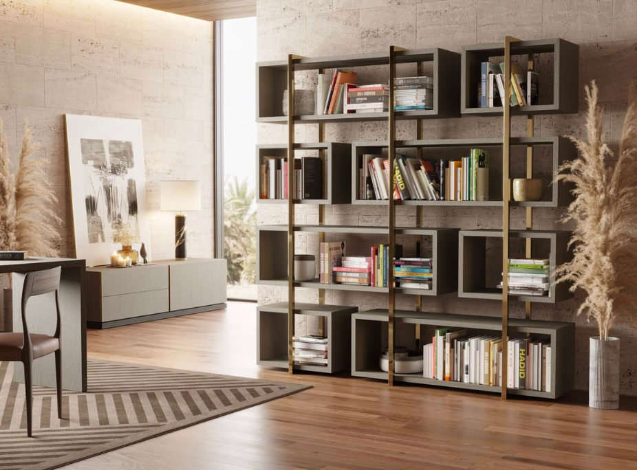 cermica y libros de decoracin en Estantera Praga