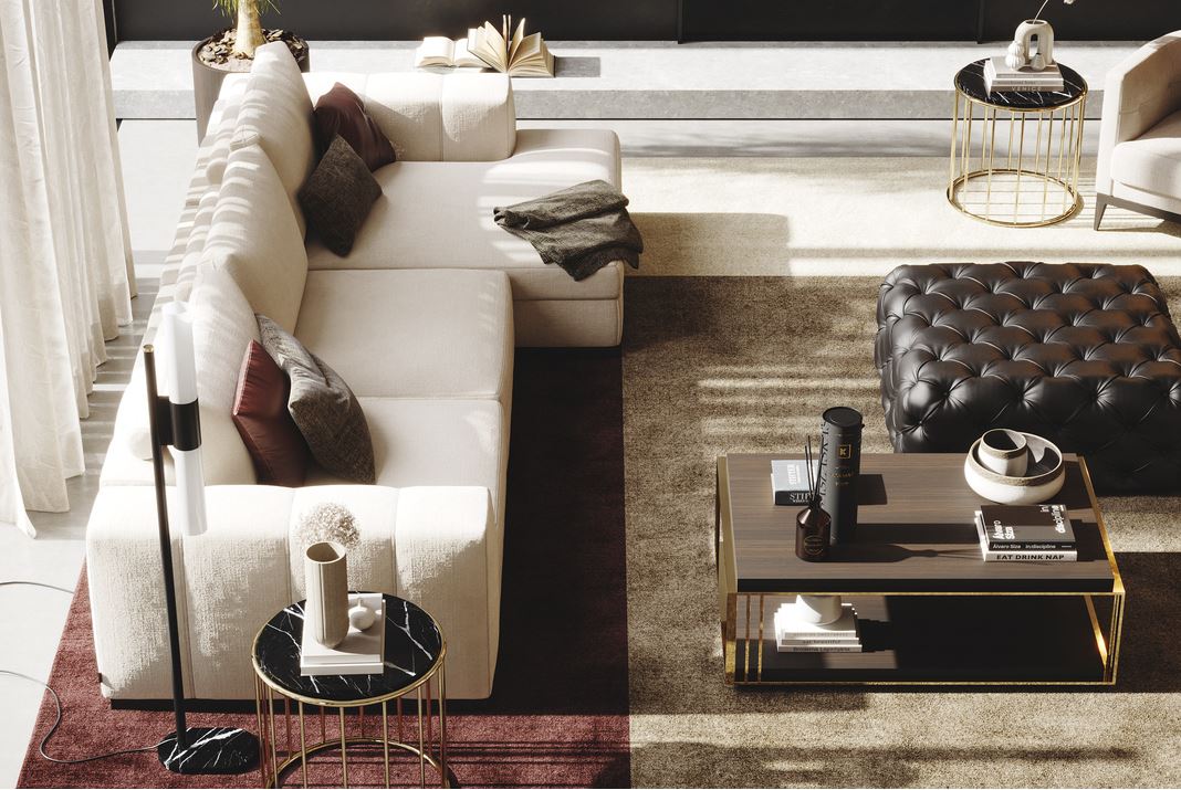 Living room with a white sofa and other pieces of furniture