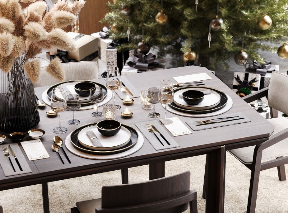 Mesa de comedor Cres con sillas Mull con brazos