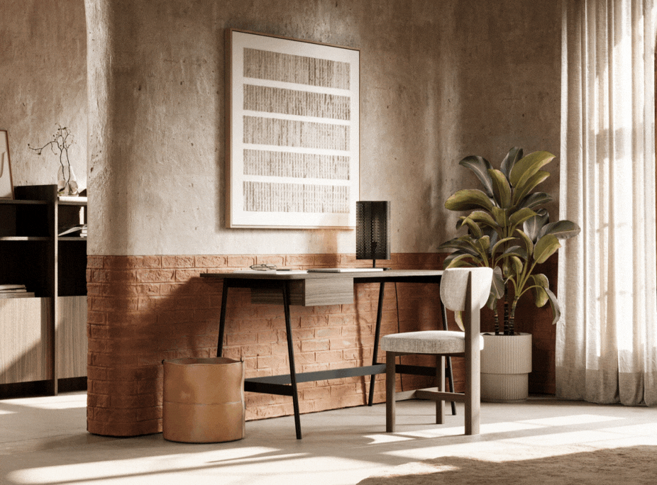 Combinao dos estilos de decorao industrial e minimalista em escritrio Laskasas