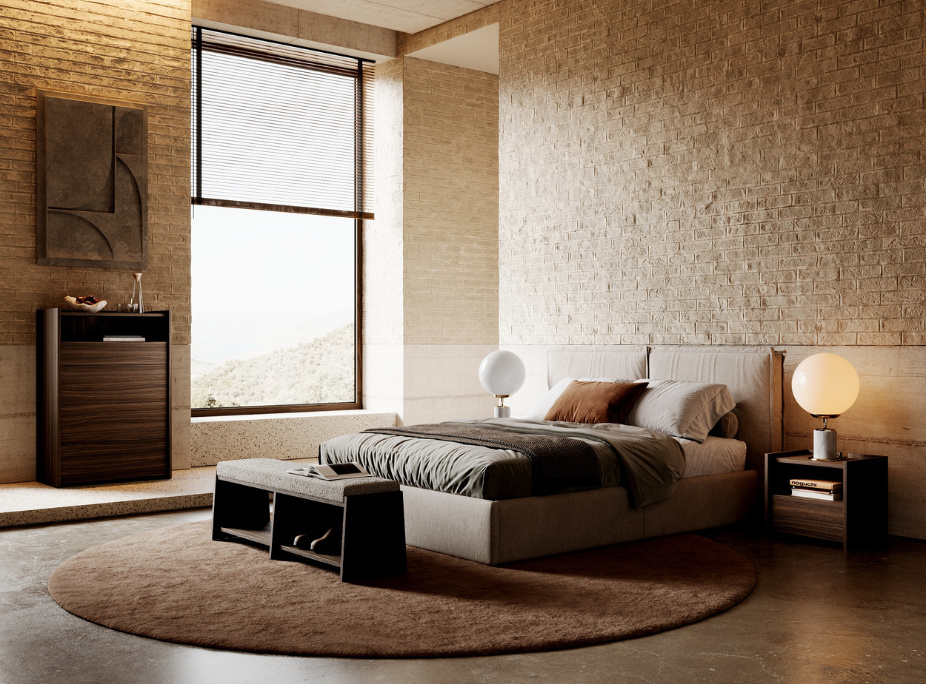 Combinao de estilos de decorao contemporneo e industrial em quarto Laskasas
