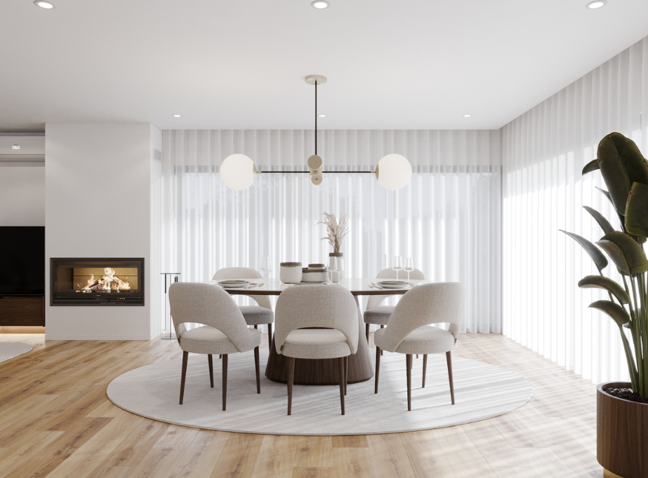 Combinacin de los estilos de decoracin contemporneo y escandinavo en comedor, en un proyecto de decoracin de Laskasas.