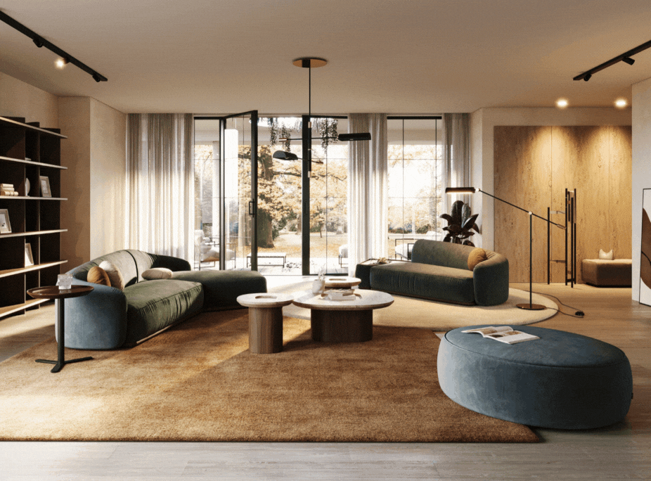 Estilo de decoracin contemporneo con toques rsticos en saln Laskasas.