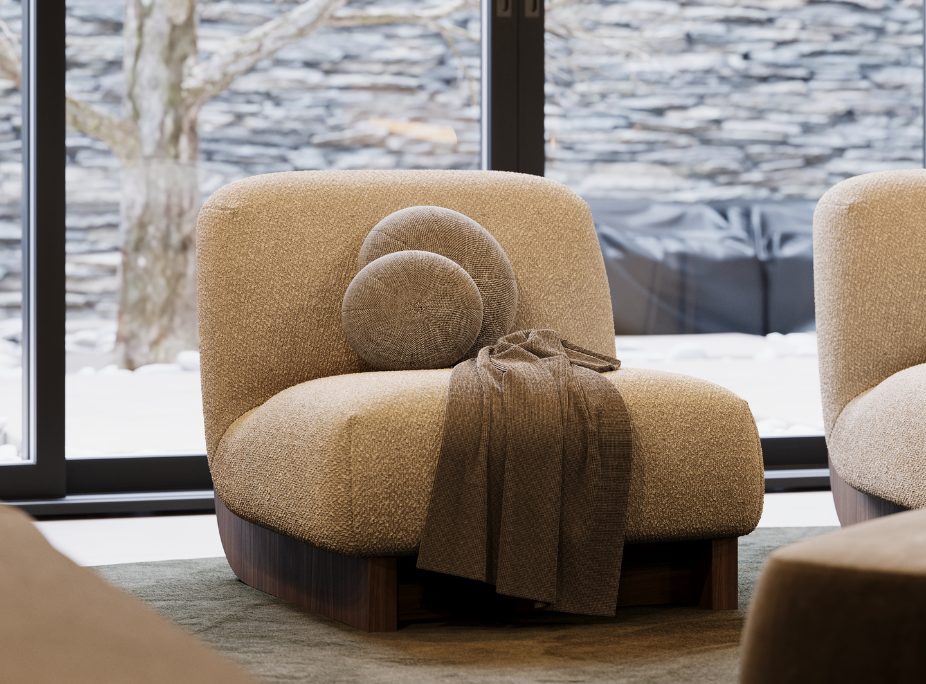 Cadeirão e manta em sala de estar com decoração de inverno