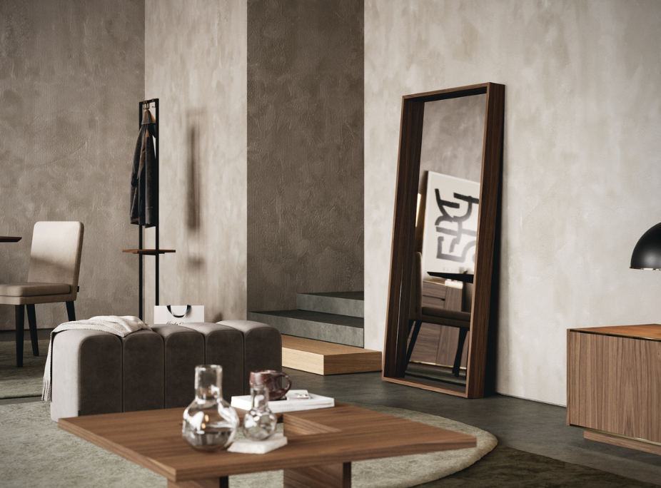 Dicas de decora��o de paredes em sala de estar com Espelho de Ch�o encostado em parede vazia e cabide em canto da sala, pr�viamente vazio