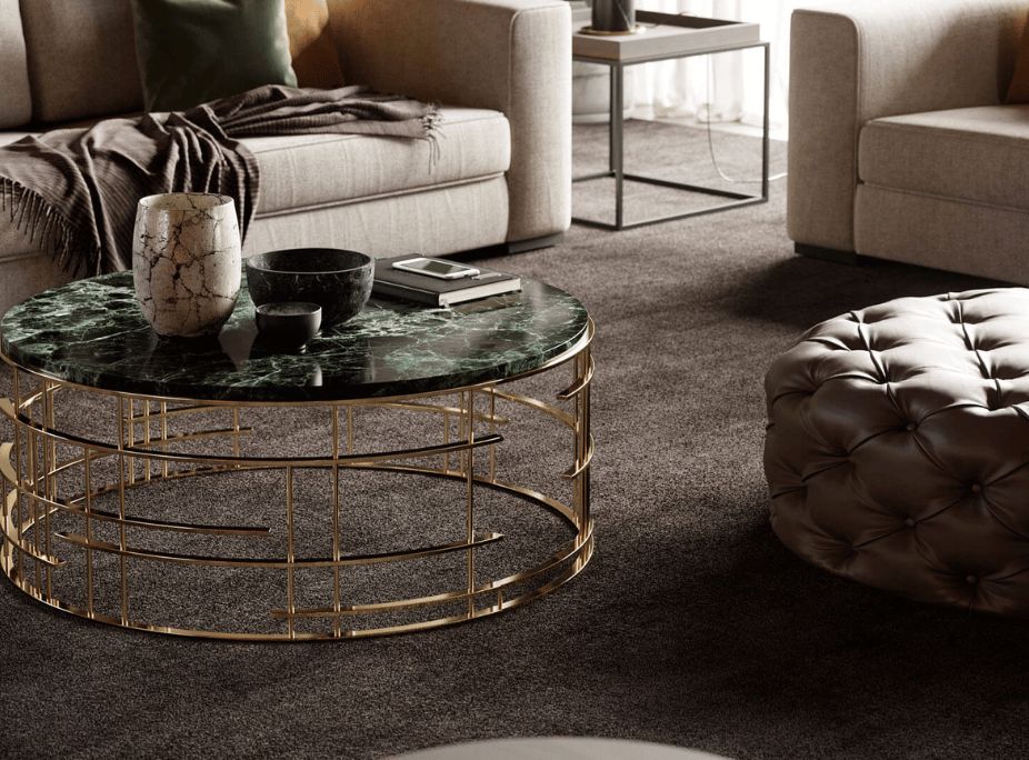 El puff redondo Bur y la mesa de centro Mercy