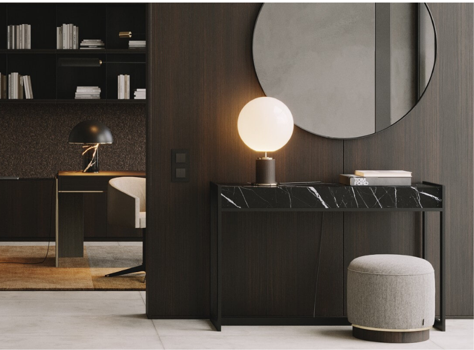 decoracíon de recibidor elegante con lámpara de mesa marcel