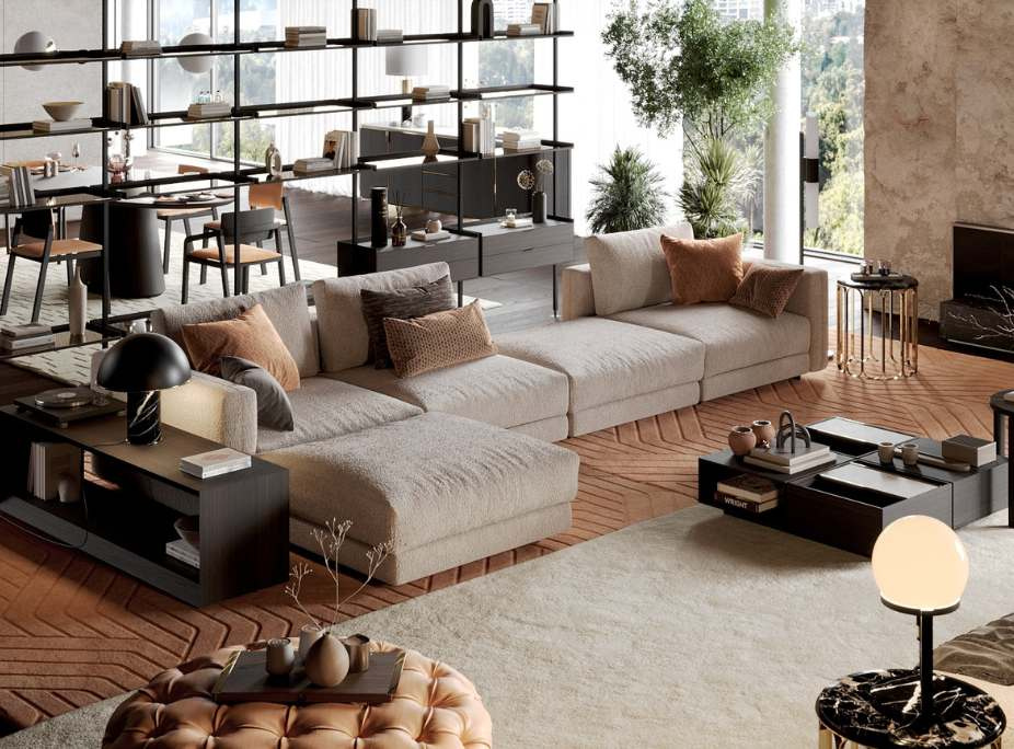 Salon con comedor con decoración cómoda, funcional y elegante