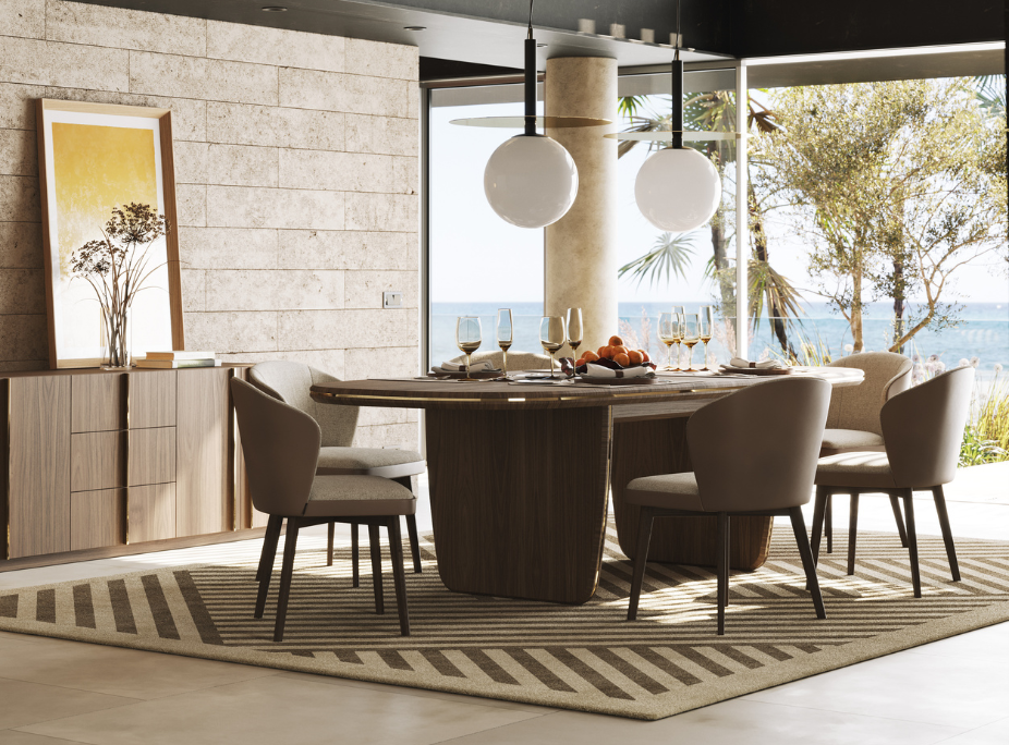 Dicas de decorao de sala de Jantar em sala de jantar com Mesa de Jantar Jeane, Cadeiras Nelly, Candeeiros de Teto Andy e tapete