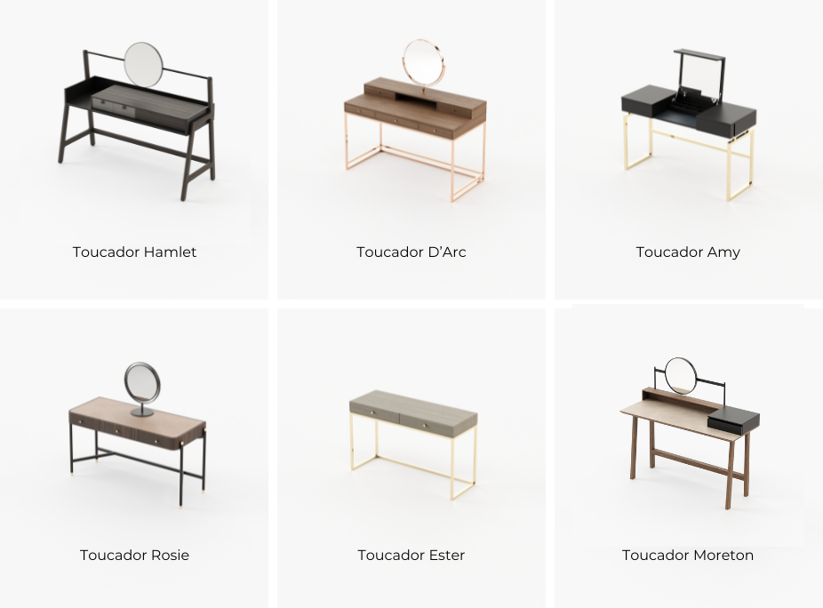 dicas e ideias de decorao de toucadores em quartos e closets - Sugestes Laskasas com Toucador Hamlet, Toucador DArc, Toucador Amy, Toucador Rosie, Toucador Ester e Toucador Moreton