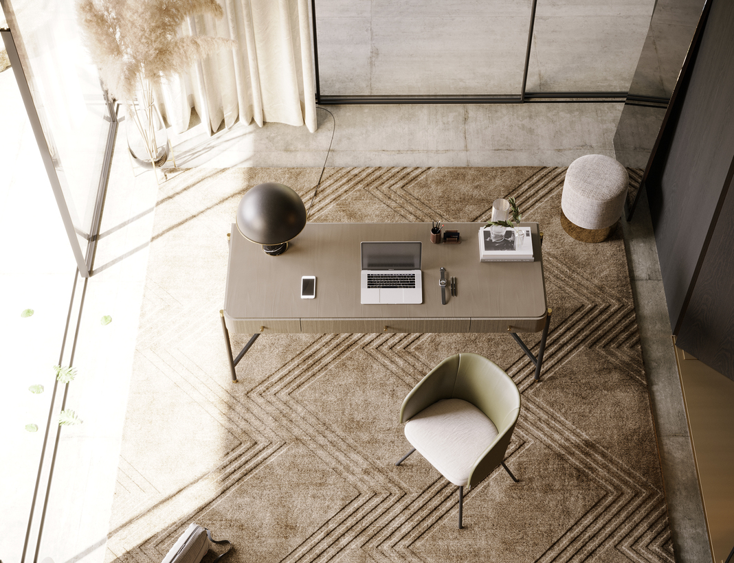 Office desk and chair in a home office setup