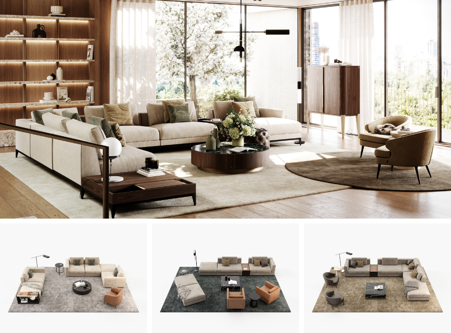 como escolher os tecidos para a sua decorao com diferentes disposies de tapetes e mobilirio para sala de estar