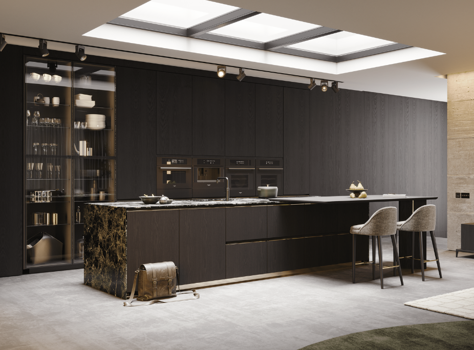 Estilo de Decoracin Contemporneo en Cocina con Iluminacin Estratgica y Taburetes Altos