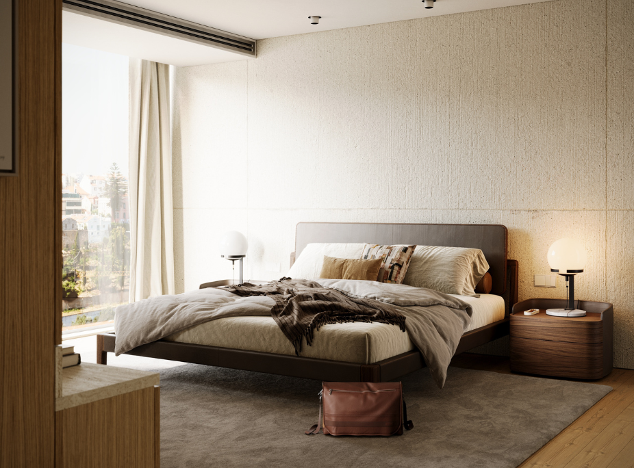 Estilo de Decoración Contemporáneo en Dormitorio con Cama, Mesita de Noche, Lámpara de Mesa