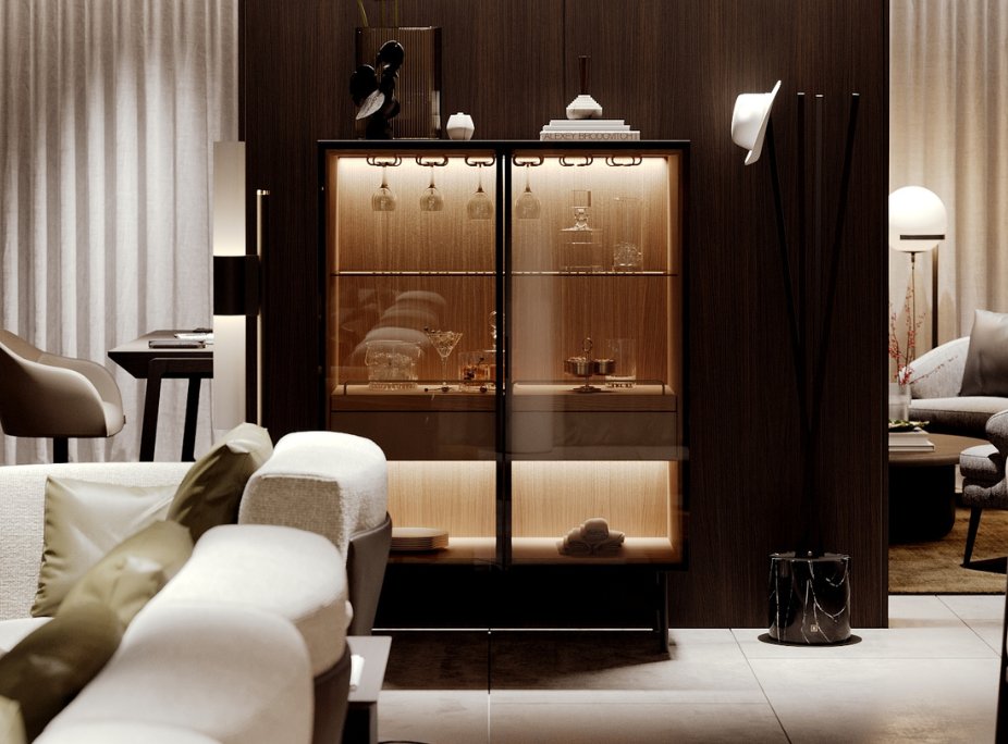 Estilo de Decoracin Contemporneo en Saln con Mueble Bar