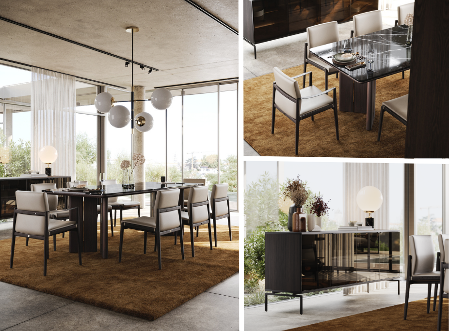 Decoración Japandi con abundantes elementos naturales y orgánicos, y abundante luz natural, en el comedor de la Casa Douro