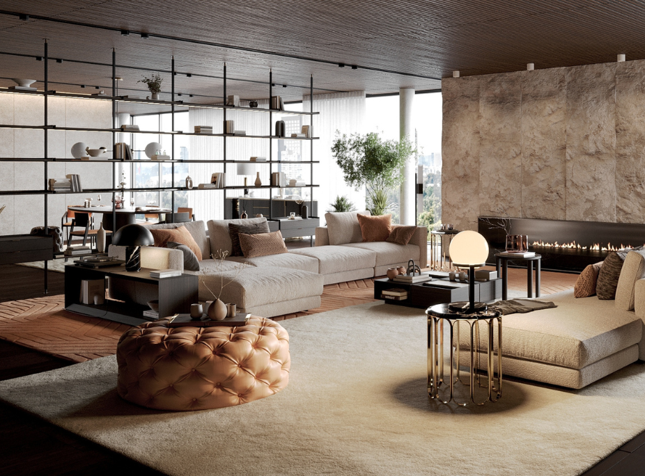 Estilos de decorao intemporais com decorao contempornea em sala de estar e de jantar integradas