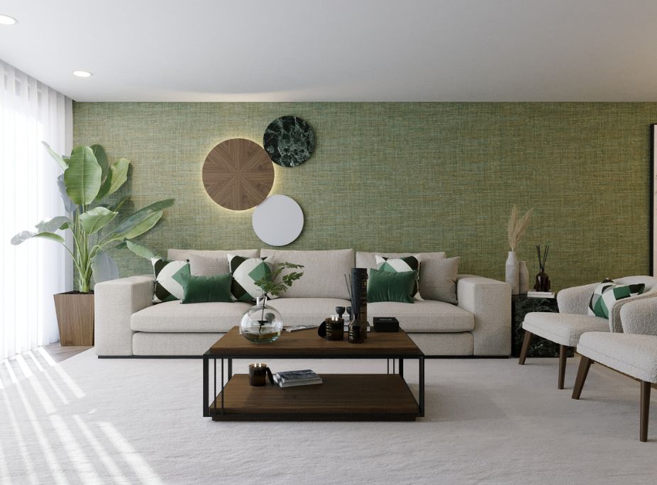 Projeto de decorao Laskasas  - Sala de estar  em tons verdes e naturais