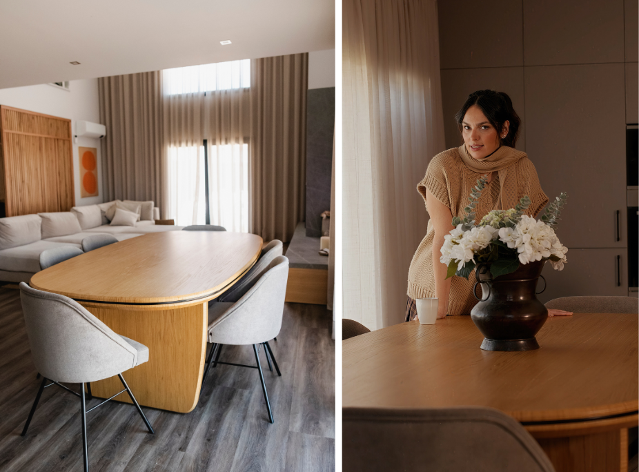 Sala de jantar na casa de mafalda Castro, equipado pela Laskasas com mesa de jantar jeane e cadeiras