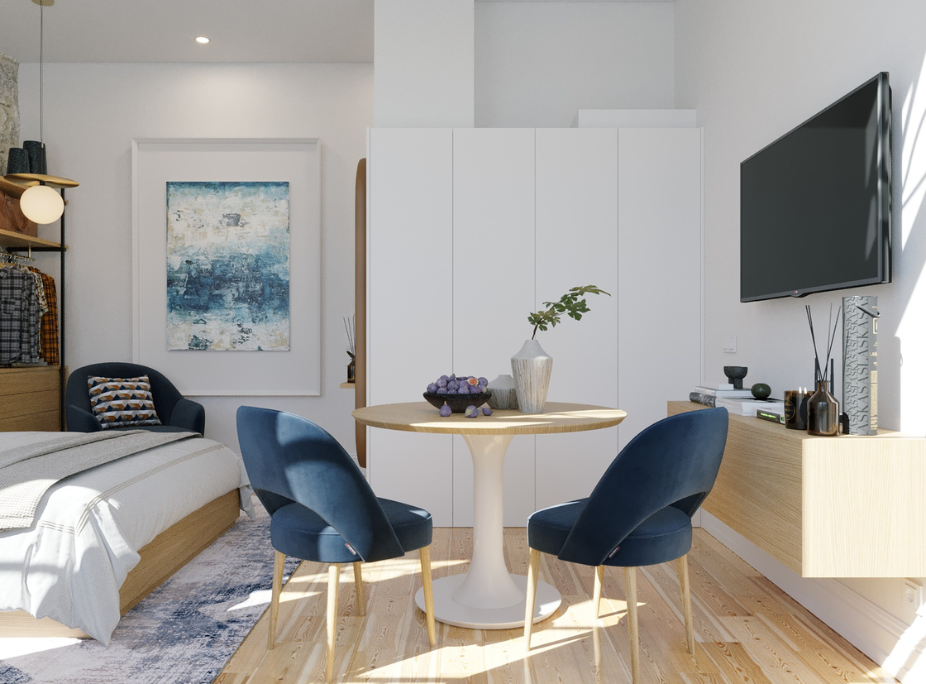 Influência da psicologia das cores na decoração, quarto com apontamentos em azul