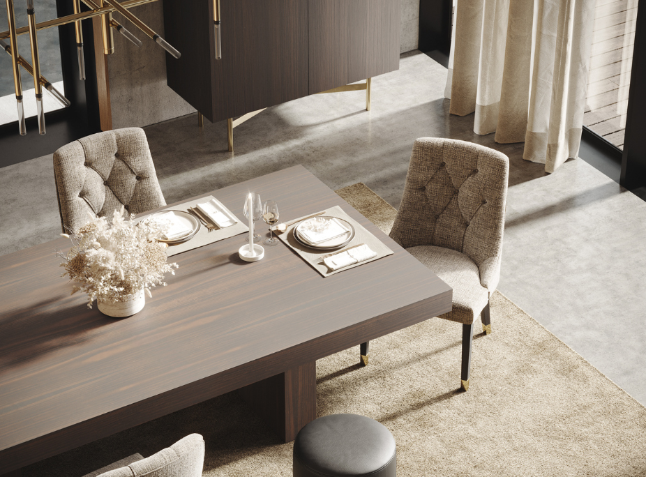 Influência da psicologia das cores na decoração, sala de jnatar em tons bege e castanhos