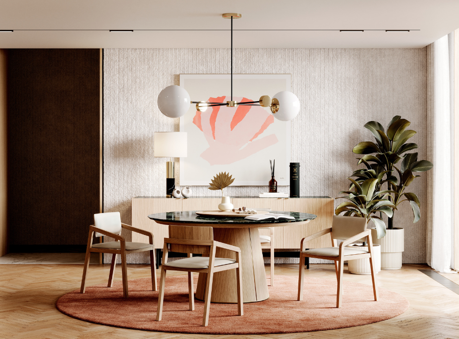 Influência da psicologia das cores na decoração, sala de jantar com apontamentos cor de  rosa