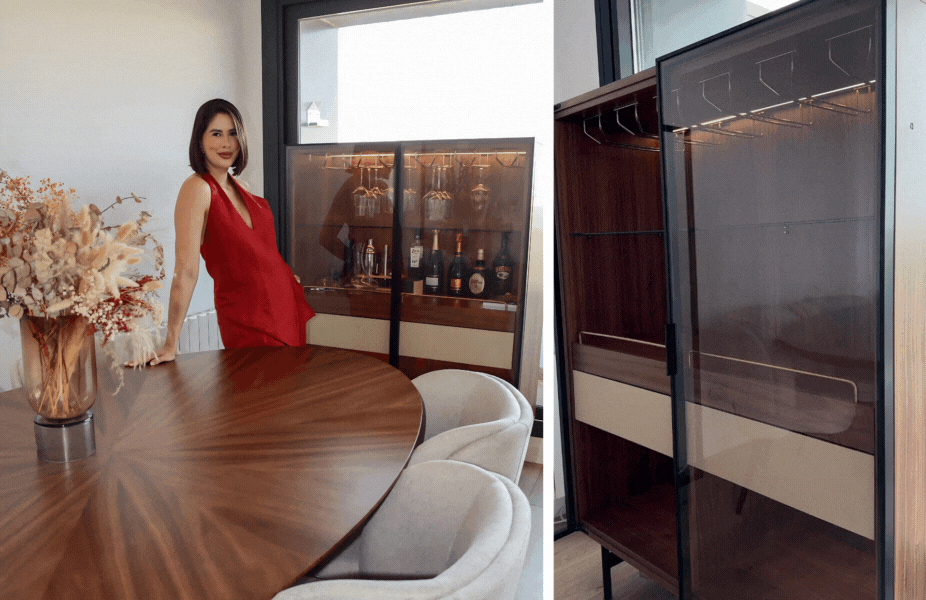 Decoracin del comedor de Luca Barrueta con el mueble bar Morrison de Laskasas.