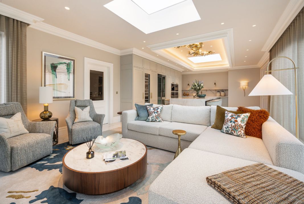 Cultra Living Room showcases a Laskasas Gold Coffee table