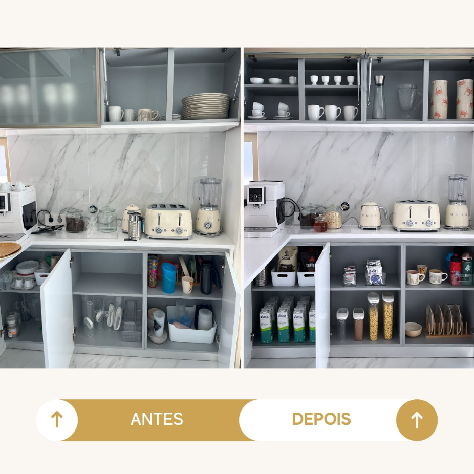 Dicas de organizao de Bruna Salgueiro, Personal Organizer, com antes e depois de cozinha organizada por bruna