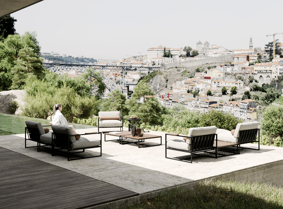 Lnea Badi de la coleccin Outdoor en el exterior de la Casa Douro, el lugar perfecto para practicar el hygge