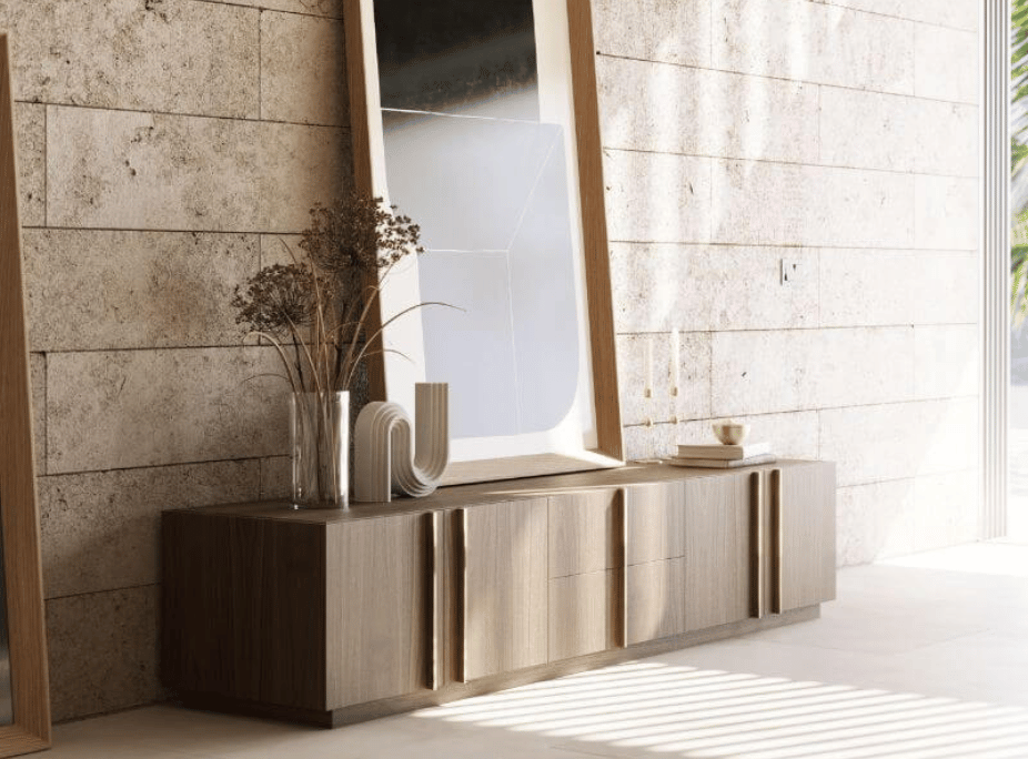 Acabados de madera y metal del mueble para tv Macau