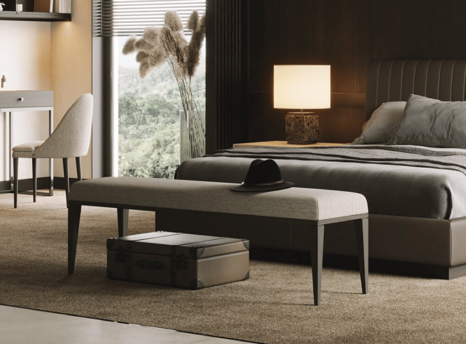 dormitório de matrimonio con cama harry y banco amy