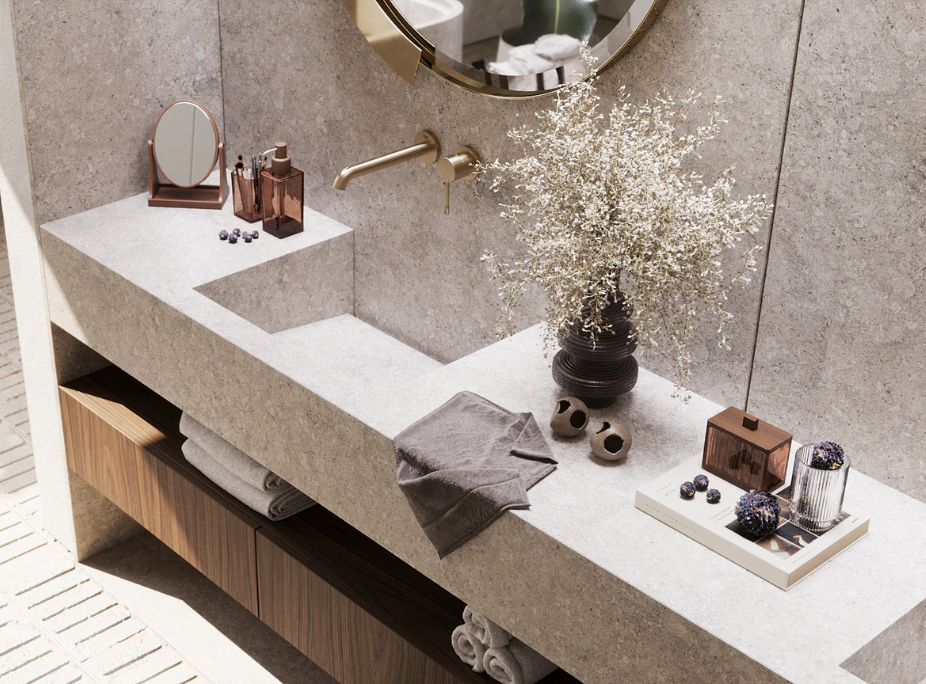 Casa de banho organizada e arrumada para o verão com acessórios Laskasas Home.