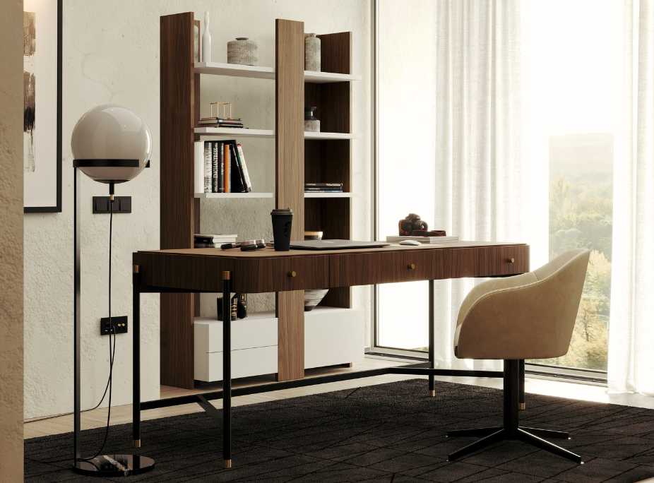 Escritório organizado e arrumado para o verão com estante biel.