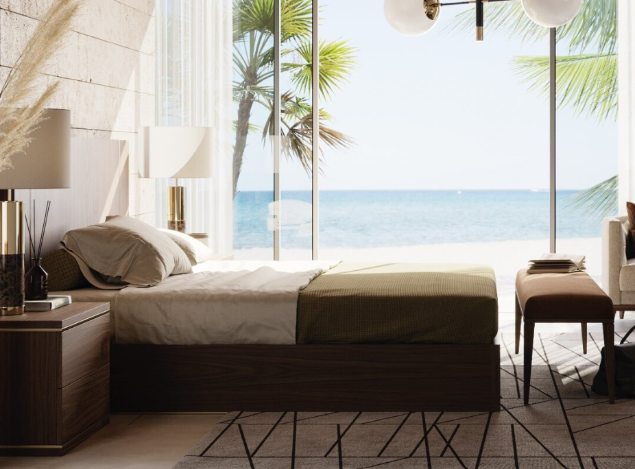 Organización de muebles de dormitorio con cama duane