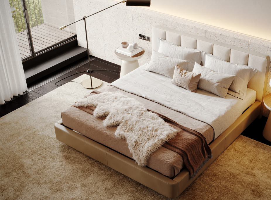 Organización de muebles de dormitorio con cama norma