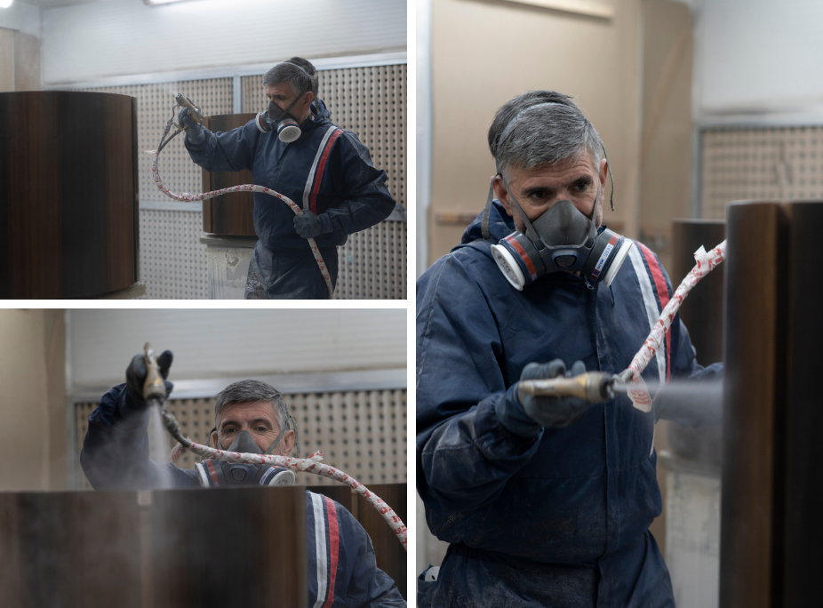 Proceso de produccin de Laskasas - aplicacin de barniz