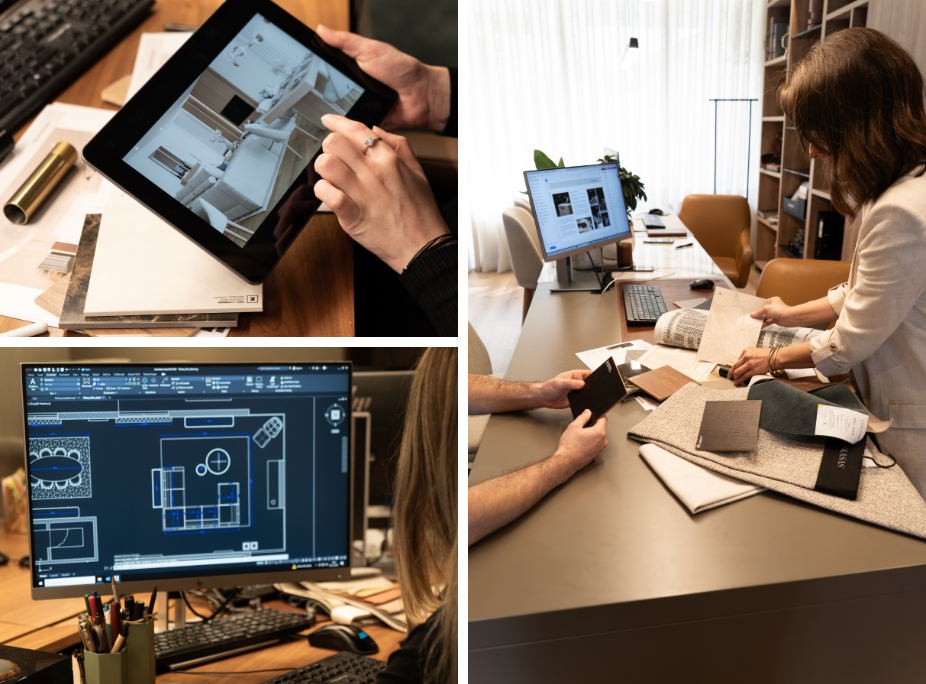 Equipo Laskasas desarrollando un proyecto de interiorismo: software CAD, visualización 3D y selección de materiales