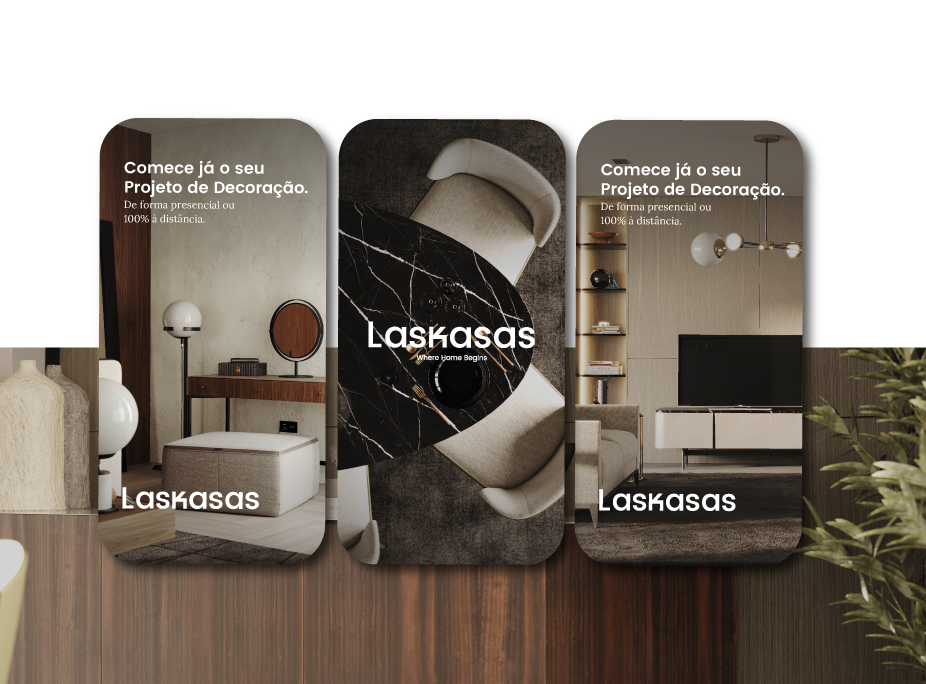 Nova identidade Laskasas - Materiais digitais (exemplos de anuncios e website, formato para telemvel) ajustados com a nova identidade