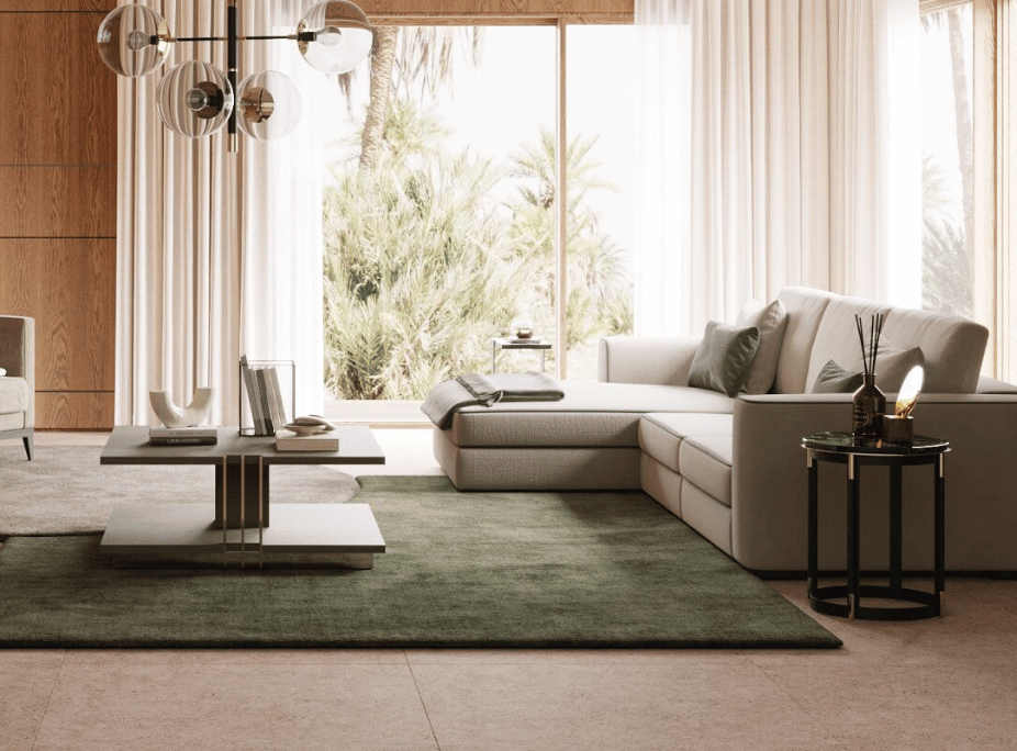 salón con sofá esquinero grey